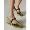 Dámske zelené welúrové mokasíny s ozdobnou sponou, retro štýl, X5-318