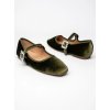 Dámske zelené welúrové mokasíny s ozdobnou sponou, retro štýl, X5-318