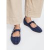 Dámske modré mokasíny z tvídu, retro štýl, kód X5-317