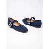 Dámske modré mokasíny z tvídu, retro štýl, kód X5-317