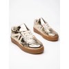 Dámske zlaté mokasíny z ekokože a látky, šnúrované, LT33-26