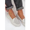 Biele dámske kožené mokasíny na ploške s perforáciou, kód: 24PB18-6870 WHITE