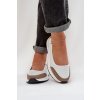 Biele dámske kožené balerínky na platforme, kód 24PB18-7815 WHT-GREY