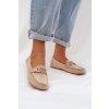 Dámské z eko semišuové mokasíny s ozdobou béžové Seathra (Veľkosť 38)
