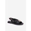 Ploché Elegantné Sandále s dekorací čierne iseliria / A8229 BLACK (Veľkosť 36)
