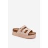 Dámske šľapky z EKO semišu na hrubšej ploške, béžové GH5161-2 BEIGE