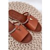 Hnedé dámske papuče z ekokože na rovnej podrážke s kryštálovým remienkom CAMEL GH5169-4