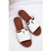 Biele dámske papuče z ekokože s dekoratívnym pásikom, GH5169-3 WHITE