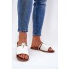Biele dámske papuče z ekokože s dekoratívnym pásikom, GH5169-3 WHITE