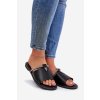 Čierne dámske papuče z ekokože na rovnej podrážke s ozdobným remienkom, kód produktu GH5169-1 BLACK