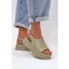 Dámske kožené sandále na plnej platfóme zelené, SJ2301-2 GREEN