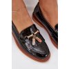 Lakované Kožené Elegantní Mokasíny Na Plochém Podpatku S.Barski LR51-768A Černé (Veľkosť 40)