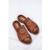 Elegantní Dámske kožené papuče s dekorací zazoo 3008 camel / 3008/084 (Veľkosť 35)
