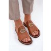 Elegantní Dámske kožené papuče s dekorací zazoo 3008 camel / 3008/084 (Veľkosť 35)