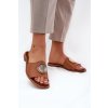 Zazoo 2938 kožené papuče na plochom podpätku s dekorací camel / 2938/084 (Veľkosť 35)