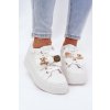 Dámske tenisky z eko kože s mašľou a medvedíkom, biele LT33-33 WHITE