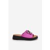 Ružové dámske papuče z prírodnej kože s platformou, kód: 66623 FUKSJA SKÓRA