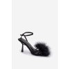 Dámske Sandále na podpätku s peřím čierne xaliope / P-1408 BLACK (Veľkosť 36)
