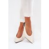 Dámske lodičky z eko kože, béžové, ihlový podpätok, P-1436 OFF WHITE
