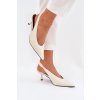 Dámske lodičky z eko kože, béžové, ihlový podpätok, P-1436 OFF WHITE