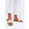 Dámske šľapky z ekokože s korálkami, béžové, QQ-224 BEIGE