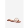 Dámske šľapky z ekokože s korálkami, béžové, QQ-224 BEIGE