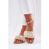 Dámske šľapky z ekokože s korálkami, béžové, QQ-224 BEIGE