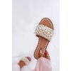 Dámske šľapky z ekokože s korálkami, béžové, QQ-224 BEIGE