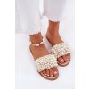 Dámske šľapky z ekokože s korálkami, béžové, QQ-224 BEIGE