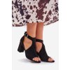 Sandále s derovaným vzorem na podpätku z eko semišu čierne helori / 8752 BLACK (Veľkosť 36)