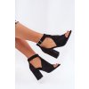 Sandále s derovaným vzorem na podpätku z eko semišu čierne helori / 8752 BLACK (Veľkosť 36)