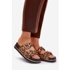 Dámské papuče s leopardím vzorem na platformě se zlatými přezkami hnědé Tersele (Veľkosť 37)