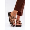 Dámské papuče s leopardím vzorem na platformě se zlatými přezkami hnědé Tersele (Veľkosť 37)