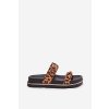 Dámske papuče na platforme s pásky a sponami hnedé ziferte / LD-27 BLK/LEOPARD (Veľkosť 36)