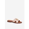 Dámske béžové papuče z ekokože, plochý podpätok L2857 BEIGE