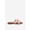 Dámske béžové papuče z ekokože, plochý podpätok L2857 BEIGE