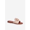 Dámske šľapky z eko kože, béžové, plochý podpätok L2858 BEIGE