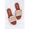 Dámske šľapky z eko kože, béžové, plochý podpätok L2858 BEIGE