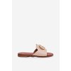 Dámske šľapky z eko kože, béžové, plochý podpätok L2858 BEIGE