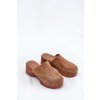 Hnedé dámske papuče z eko semišu s cvočkami, kód produktu 8065 CAMEL
