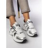 Strieborné dámske tenisky na šnúrovanie, textilné, kód WX-132