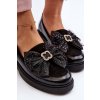 Dámske lakované mokasíny s mašľou laura messi 2786 čierne / 2786/600-300 (Veľkosť 36)
