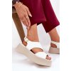 Biele dámske sandále na plošej platforme z eko kože, Karonia 5227 WHITE