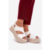 Biele dámske sandále na plošej platforme z eko kože, Karonia 5227 WHITE
