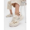 Béžové dámske mokasíny s textíliou a zlatými akcentmi, kód 1W-N11