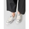 Biele dámske mokasíny z textilu so striebornými akcentmi, 1W-N11