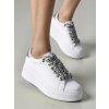 Dámske biele mokasíny zošitkované, ekologická koža, streetwear, casual, kód 24017