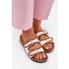 Dámske plátené papuče na korkové platforme s prackami biele osoffe / 666-31 CAMEL/WHITE (Veľkosť 36)