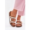 Dámske plátené papuče na korkové platforme s prackami biele osoffe / 666-31 CAMEL/WHITE (Veľkosť 36)
