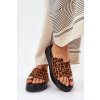 Dámske Sandále na platforme a nízkem klínku s ozdobným detailom imitace leopardí koža hnedé saqesse / MANO777 LEOPARD (Veľkosť 36)